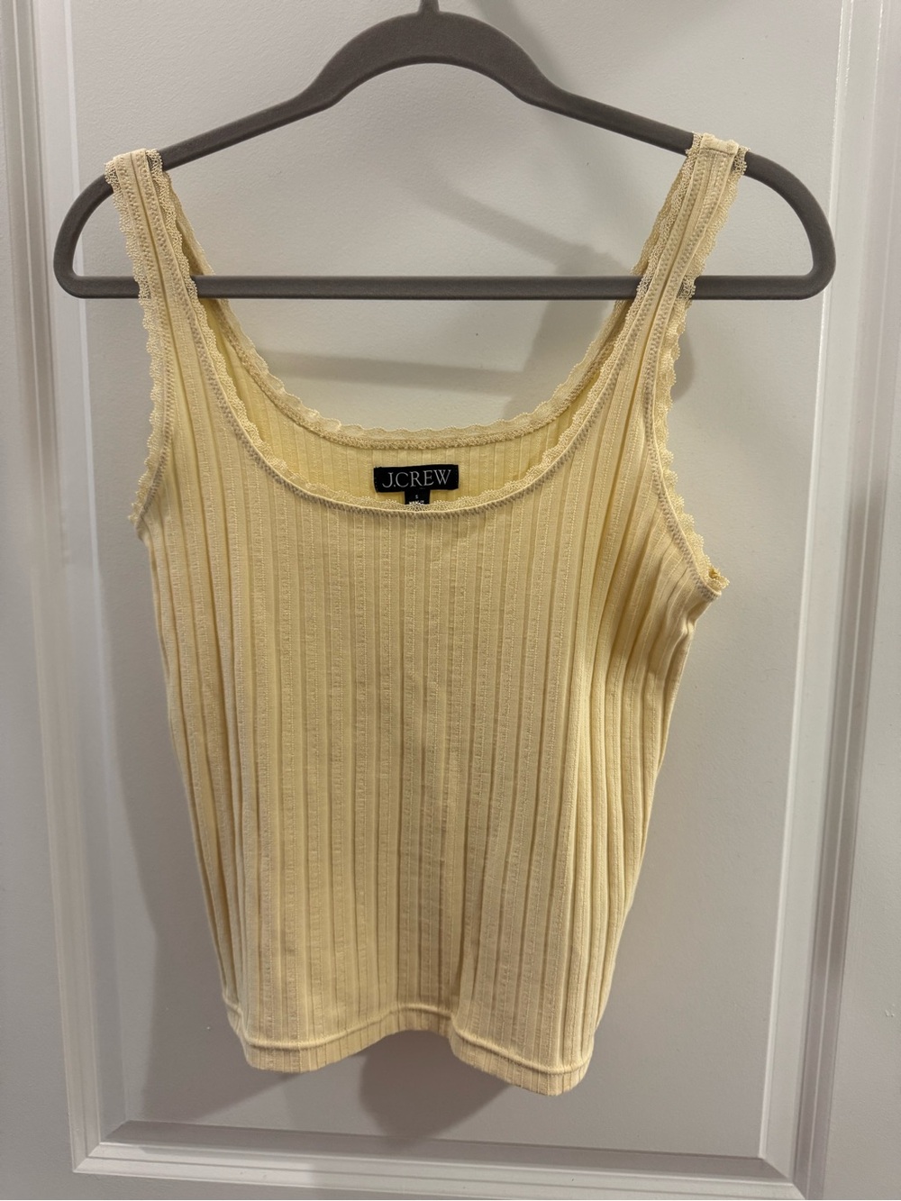 J.Crew Pale Yellow Ribbed Tank Top with Lace Trim